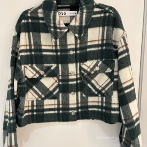 Zara Green and White Teddy Jacket